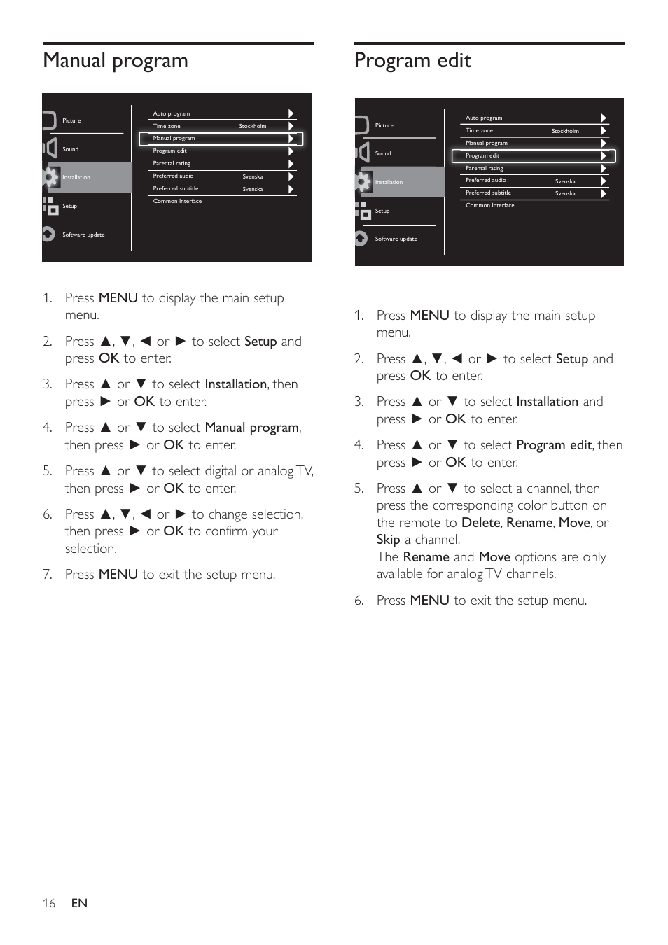 Manual program program edit | Philips 191TE2L User Manual | Page 18 / 32