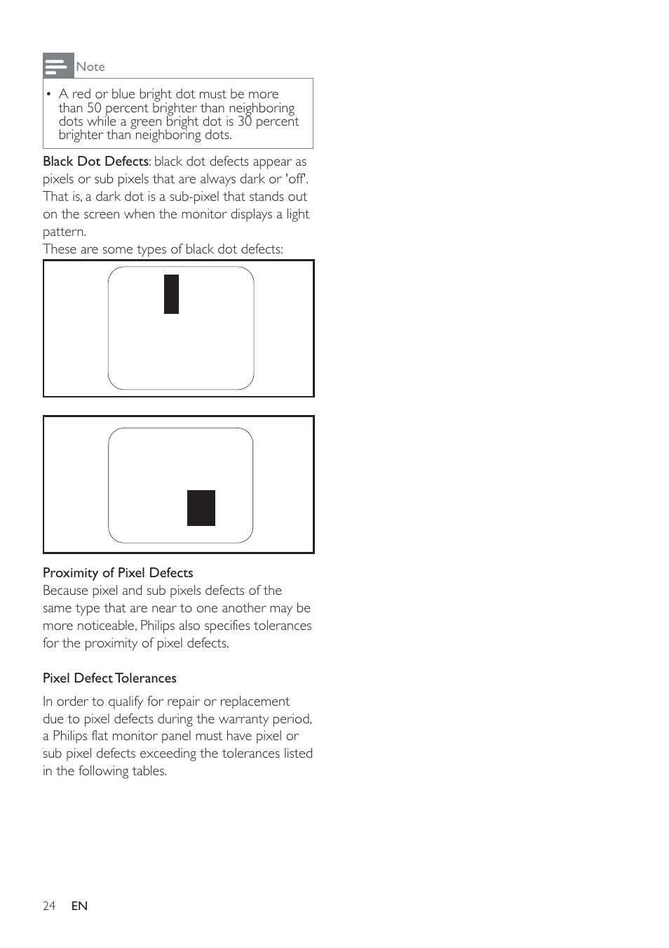 Proximity of pixel defects, Pixel defect tolerances | Philips 191TE2L User Manual | Page 26 / 32