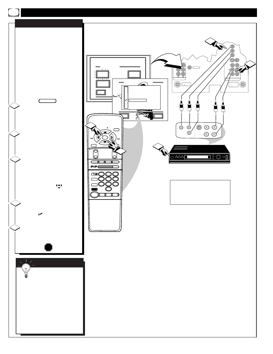 Sing the, Udio, Ideo | Nput, Acks, Continued, Video out jacks from the dvd player to the (y p, Stop, Mart | Philips 9P5540C1 User Manual | Page 36 / 60