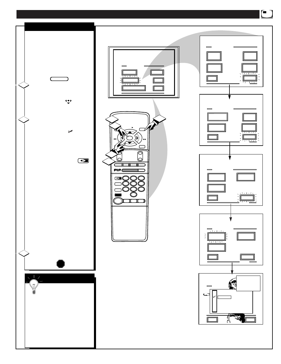 Electing the, Icture, Ource for | Pip source stop, Mart | Philips 9P5540C1 User Manual | Page 51 / 60