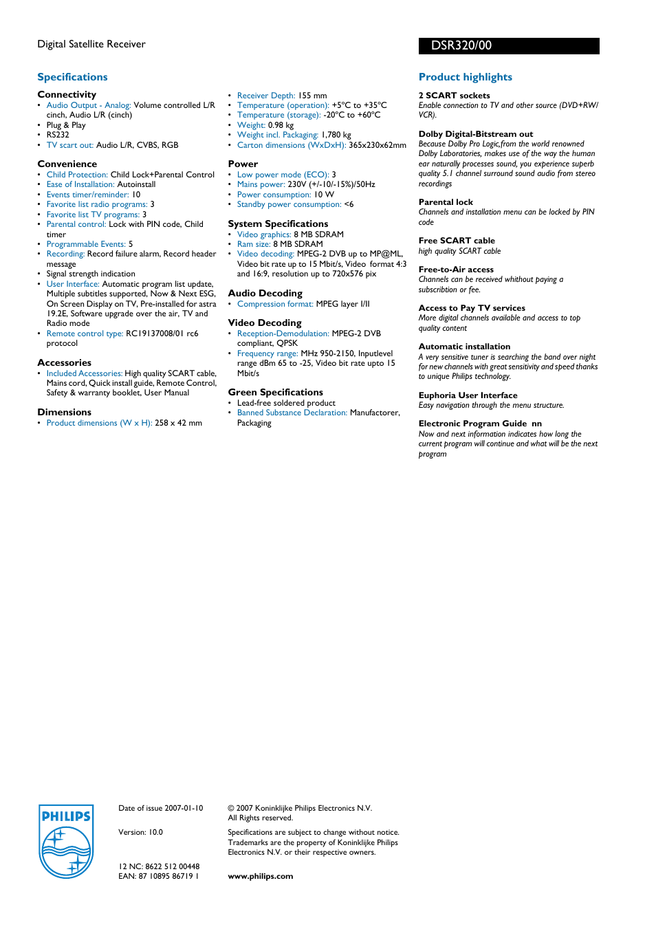 Philips DSR320 User Manual | Page 2 / 2