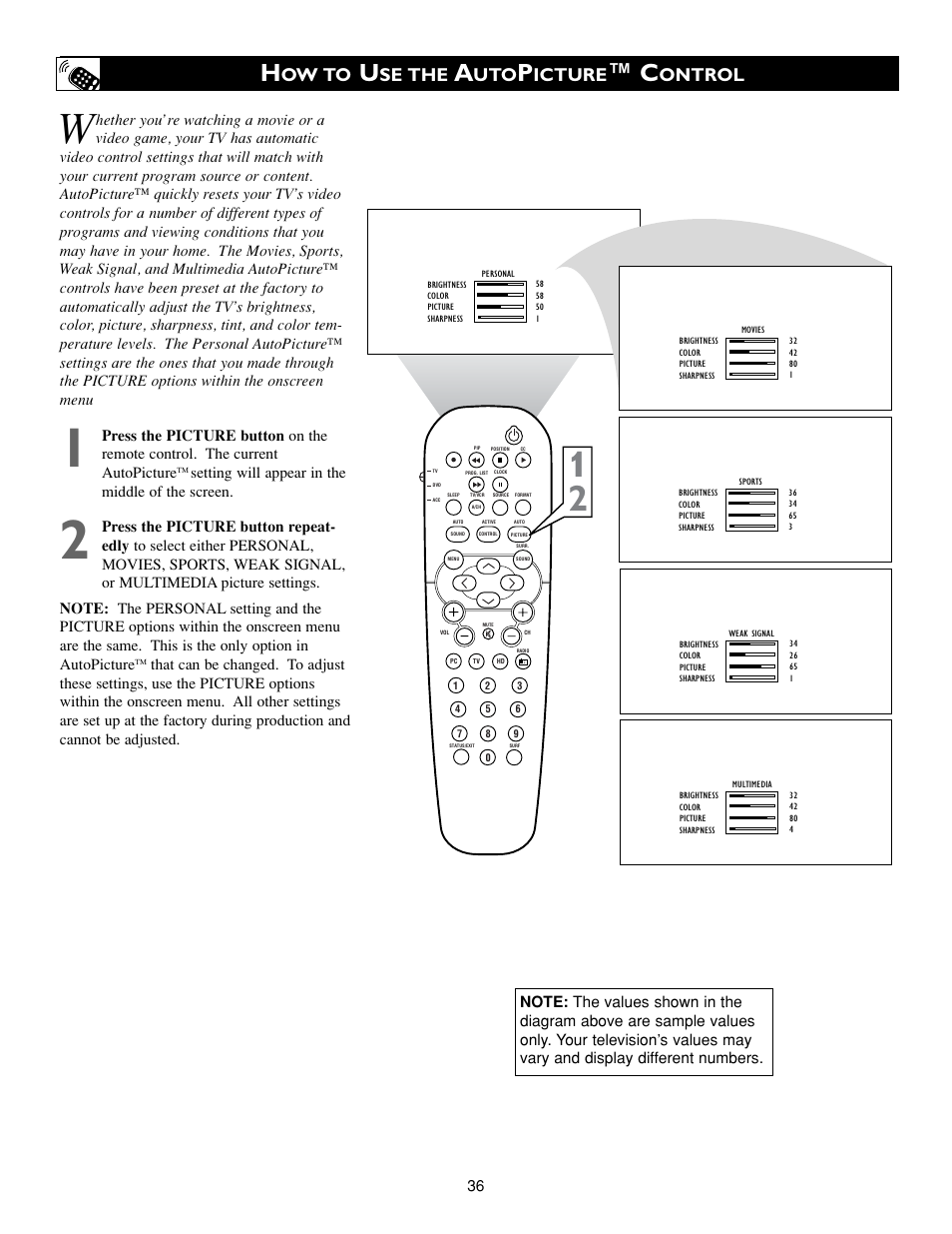 Ow to, Se the, Icture | Ontrol | Philips 17PF9945/58 User Manual | Page 36 / 64