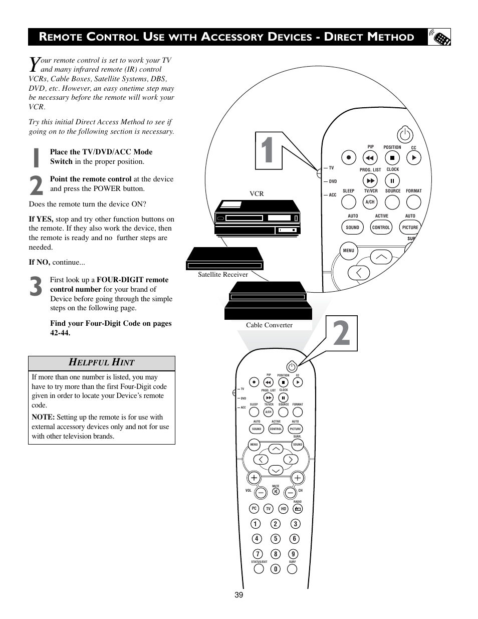 Emote, Ontrol, Se with | Ccessory, Evices, Irect, Ethod | Philips 17PF9945/58 User Manual | Page 39 / 64