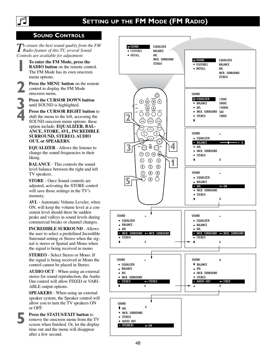 Fm m, Fm r, Etting up the | Adio | Philips 17PF9945/58 User Manual | Page 48 / 64