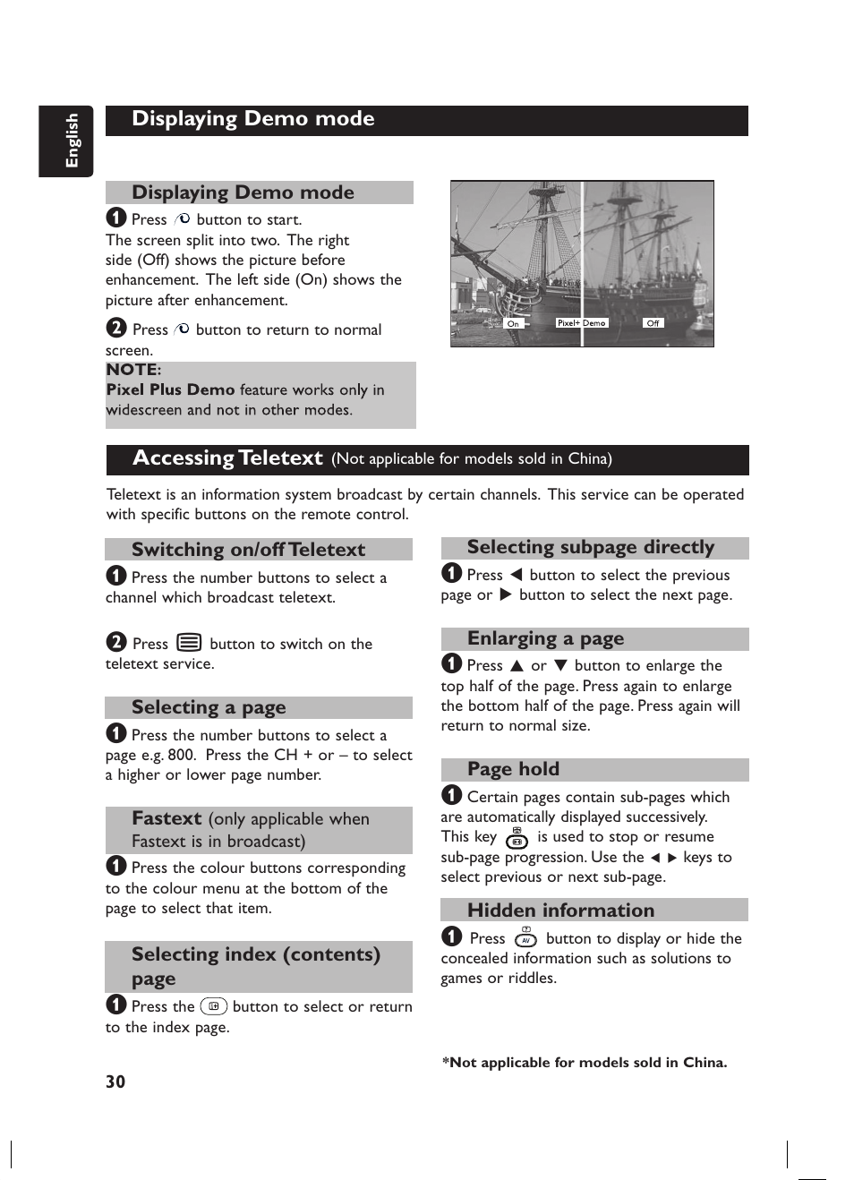 Displaying demo mode, Accessing teletext | Philips 52PFL7432 User Manual | Page 36 / 49