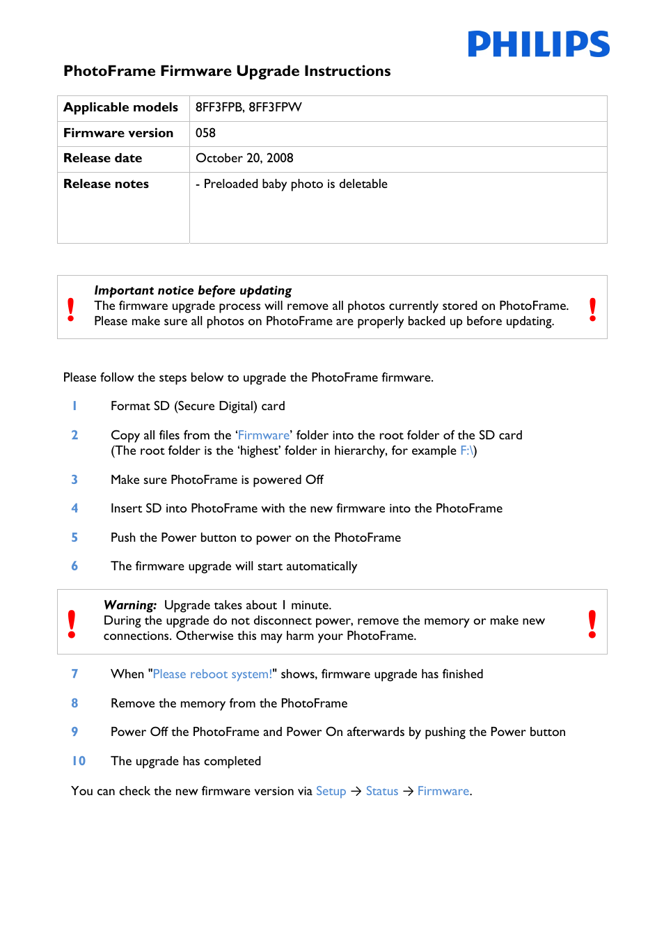 Philips 8FF3FPW User Manual | 1 page
