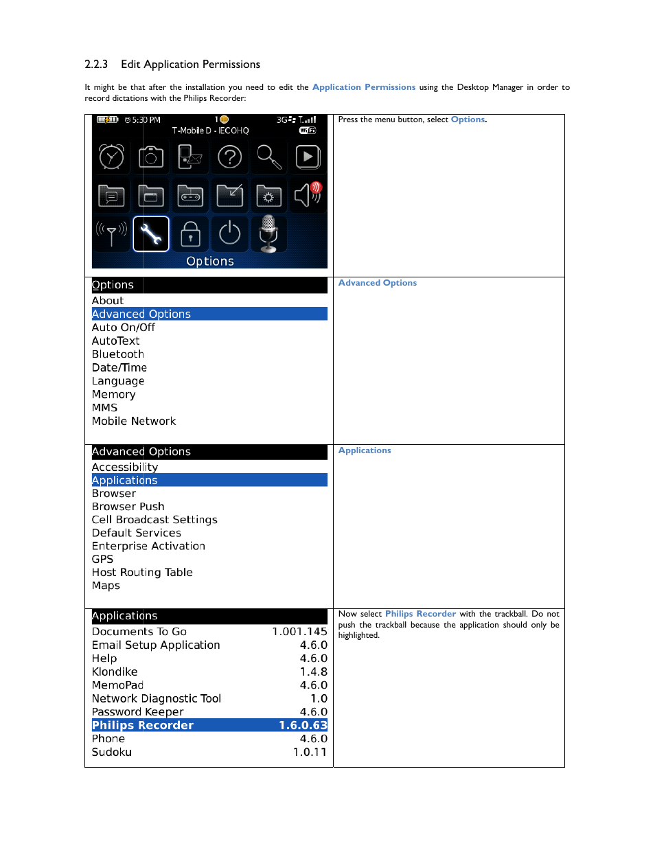 3 edit, Application, Permissions | Philips 1.6.0.0 User Manual | Page 10 / 42