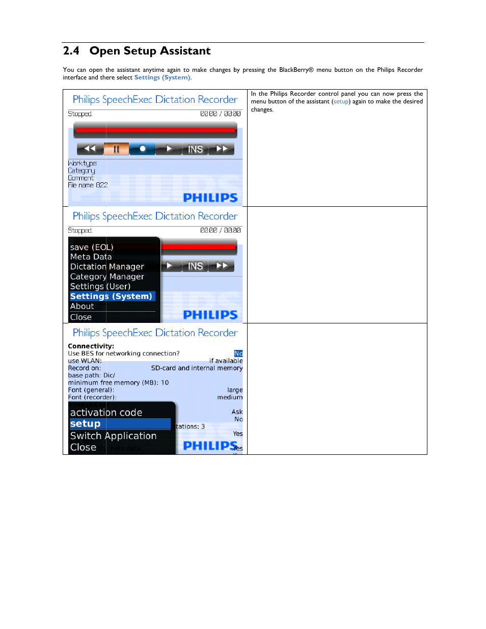 4 op, Pen setu, Up assist | Tant | Philips 1.6.0.0 User Manual | Page 16 / 42