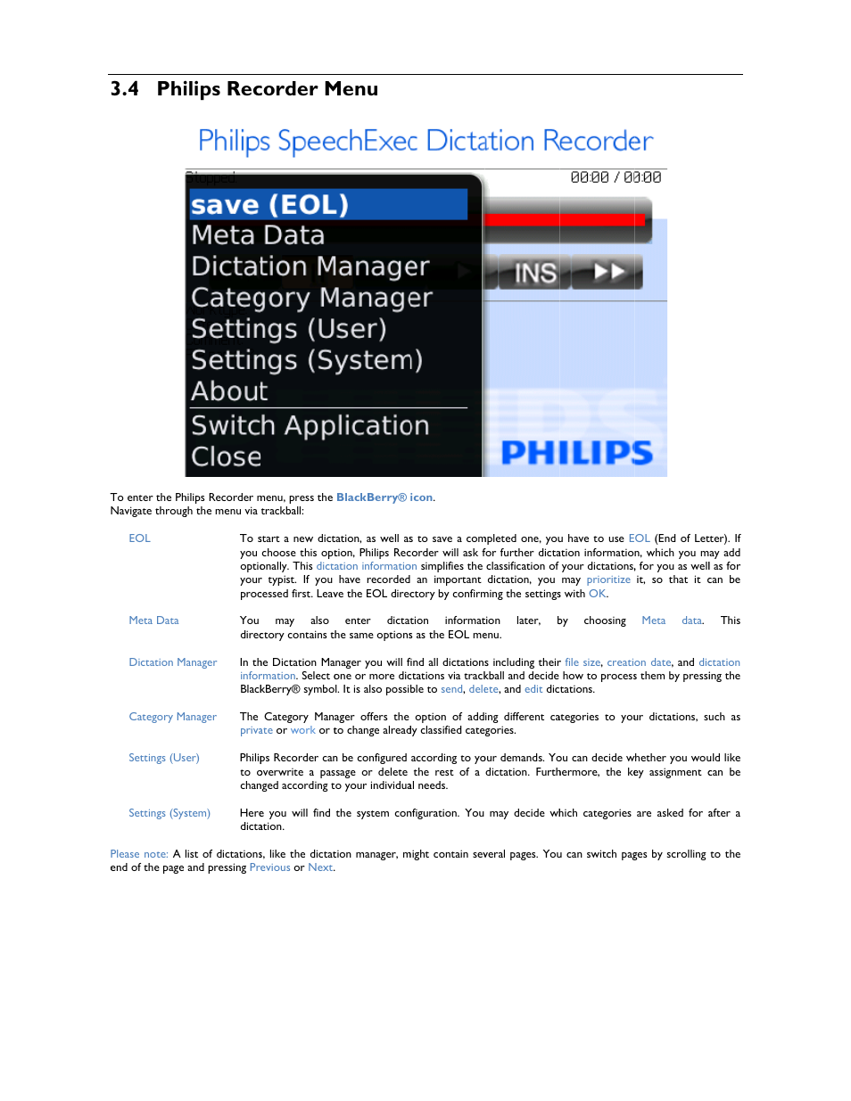 4 phi, Ilips rec, Corder m | Menu | Philips 1.6.0.0 User Manual | Page 20 / 42