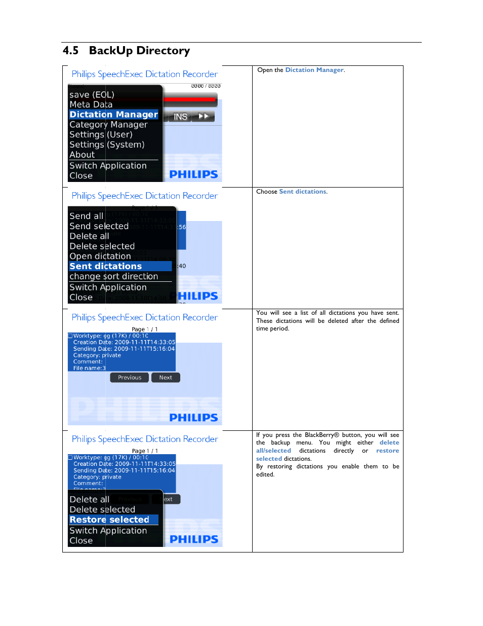 5 bac ckup diirectory | Philips 1.6.0.0 User Manual | Page 29 / 42