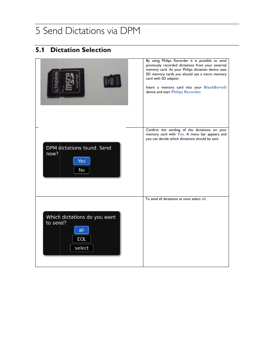 5 send, D dicta, Ations v | Via dp, 1 dic, Ctation s, Selection | Philips 1.6.0.0 User Manual | Page 32 / 42