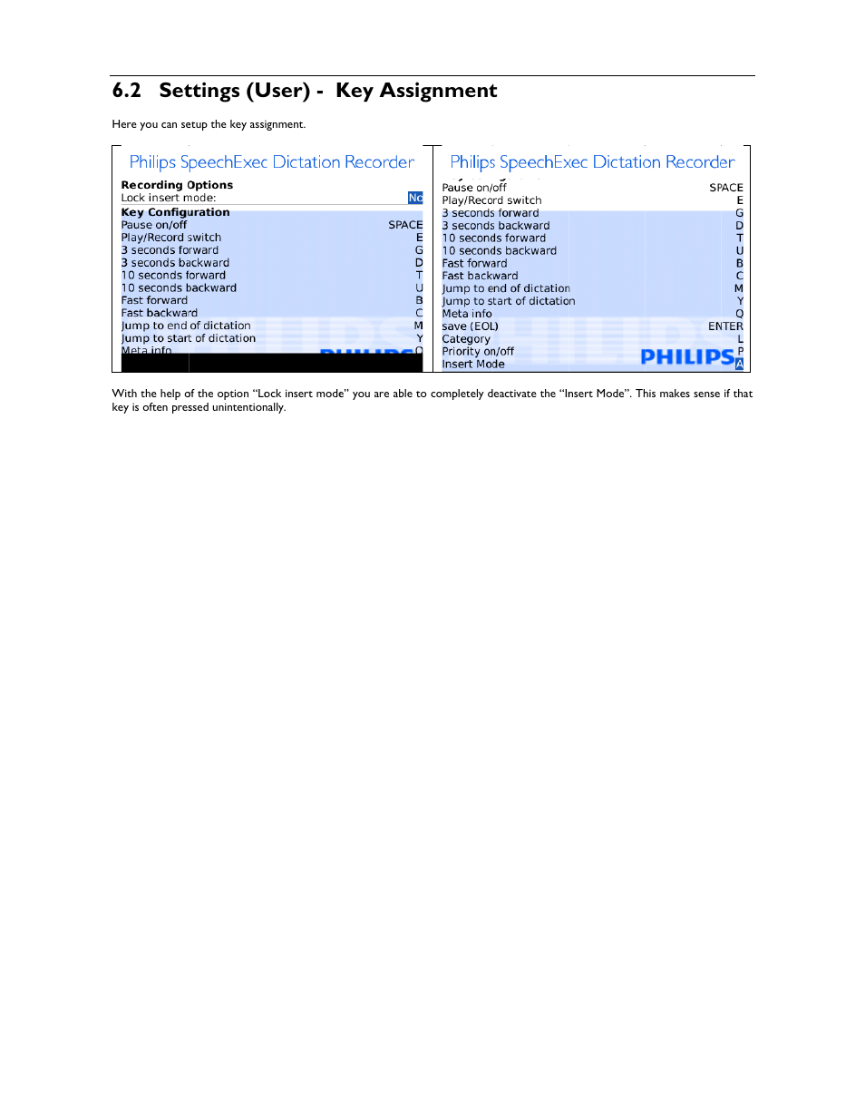 2 set, Ttings (u, User) - k | Key assi, Ignment | Philips 1.6.0.0 User Manual | Page 36 / 42