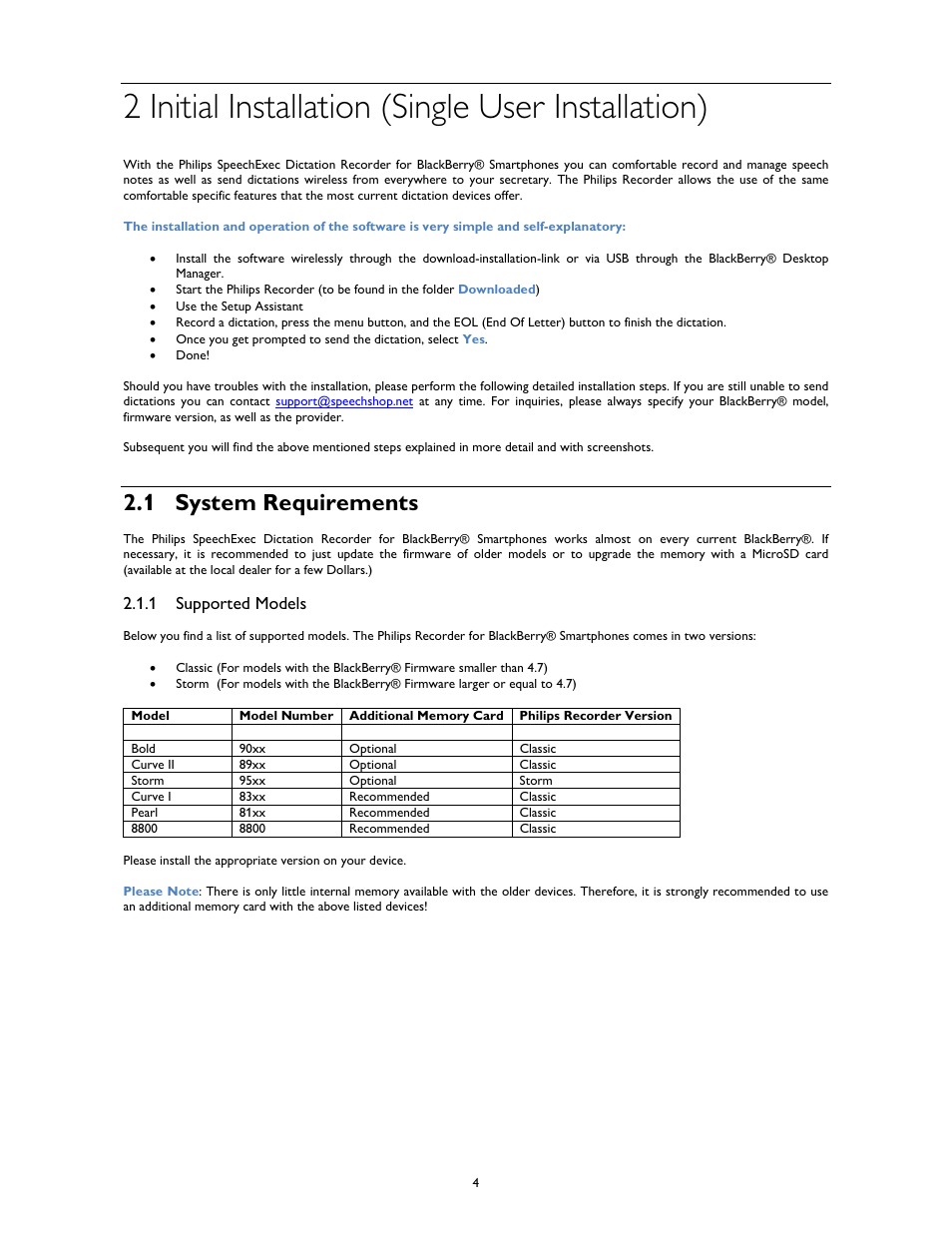 2 initial installation (single user installation), 1 system requirements | Philips 1.6.0.0 User Manual | Page 4 / 42