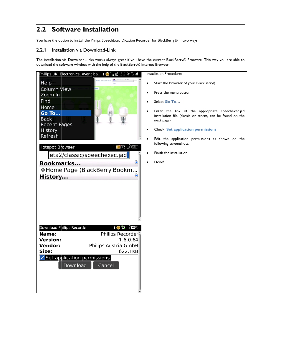 2 sof, Ftware in, Nstallati | Philips 1.6.0.0 User Manual | Page 7 / 42