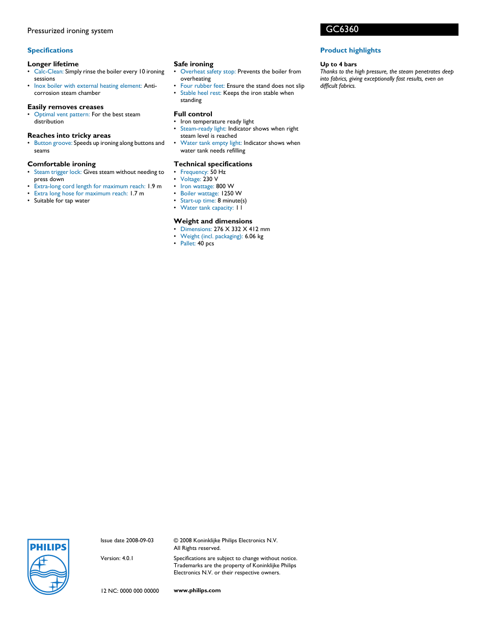 Gc6360 | Philips GC6360 User Manual | Page 2 / 2