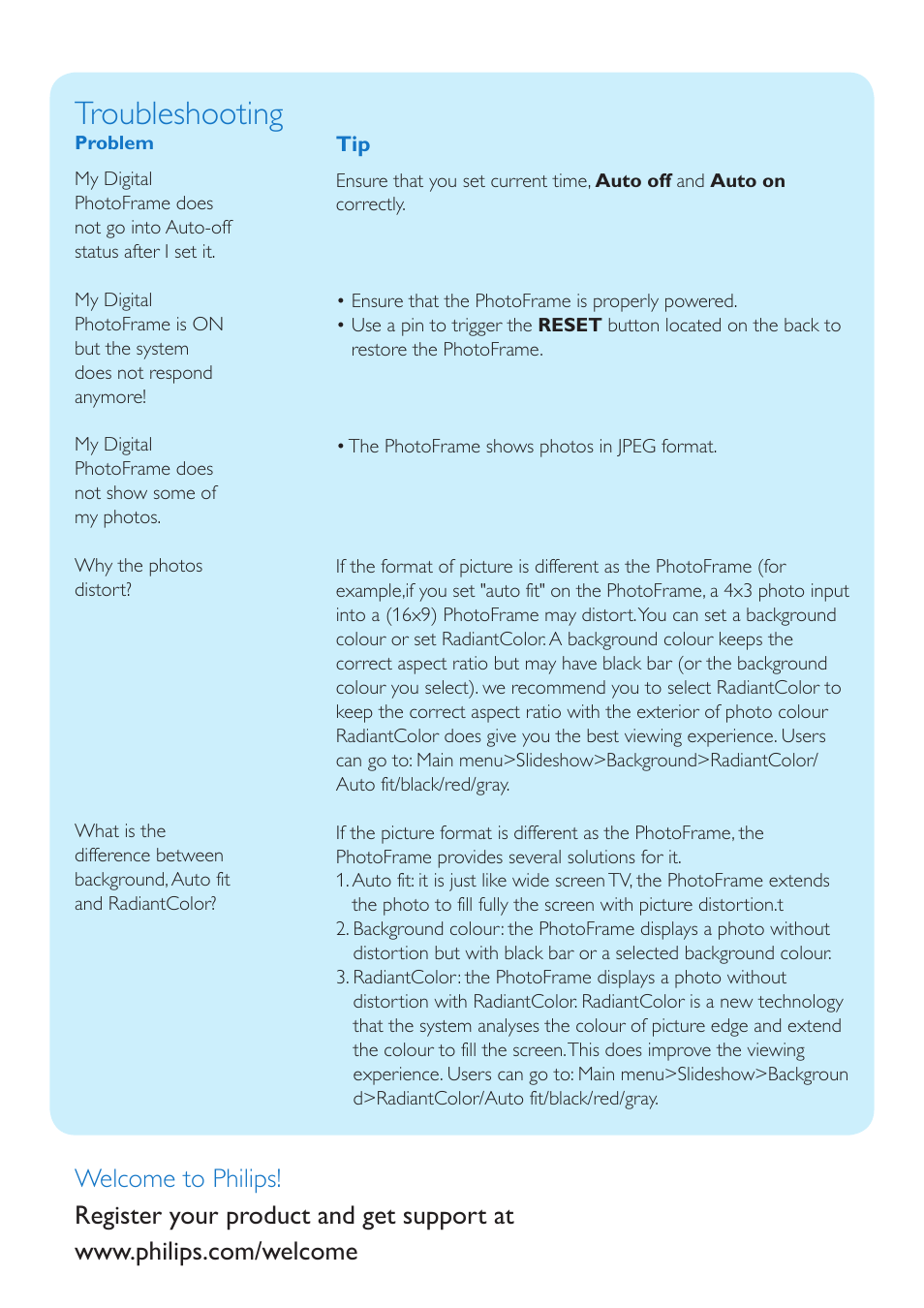 Troubleshooting | Philips 8FF3CDW User Manual | Page 11 / 12