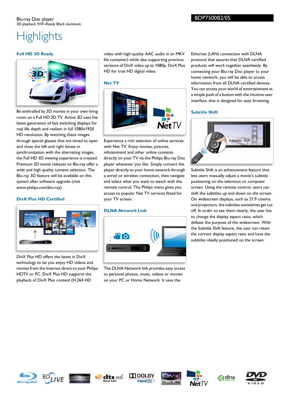 Highlights | Philips BDP7500B2 User Manual | Page 2 / 3