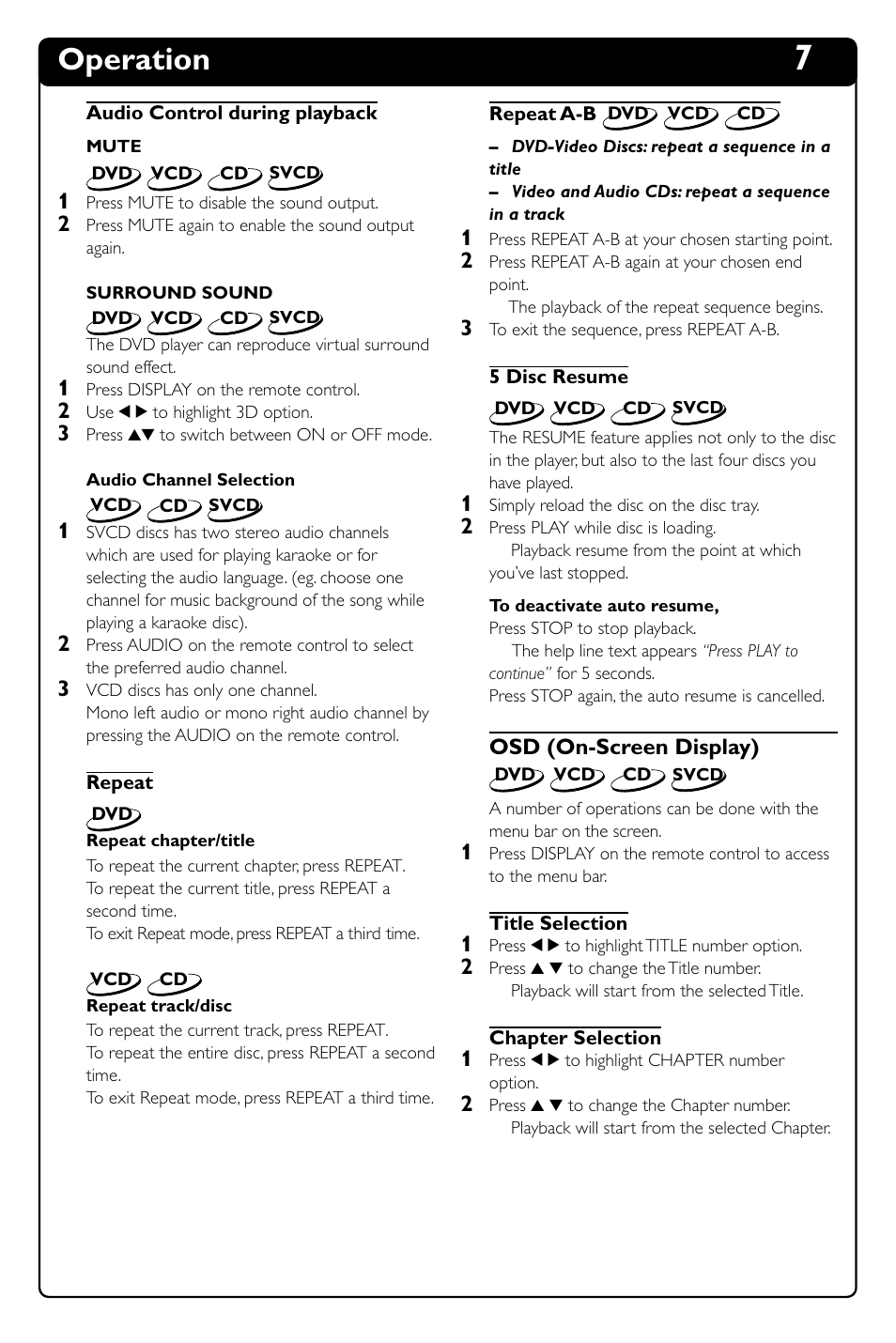 Operation | Philips DVD634 User Manual | Page 12 / 24