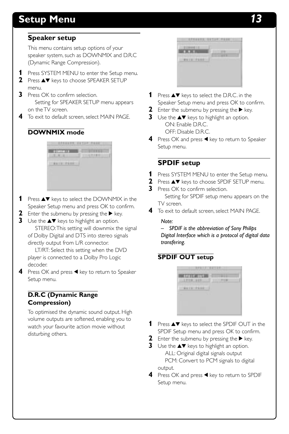 Setup menu | Philips DVD634 User Manual | Page 18 / 24