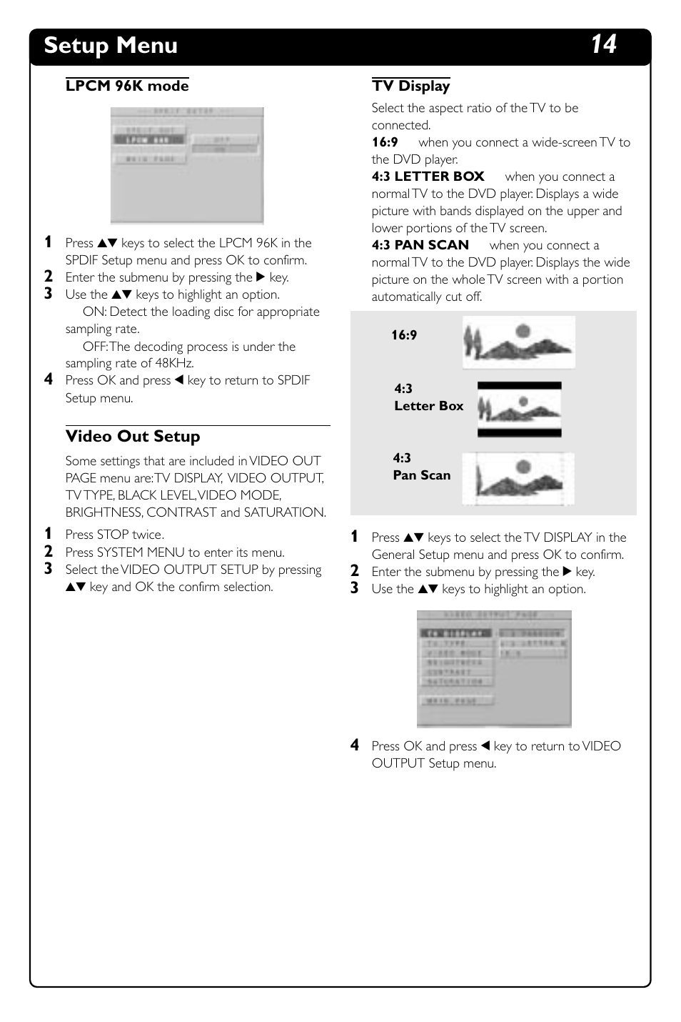 Setup menu | Philips DVD634 User Manual | Page 19 / 24