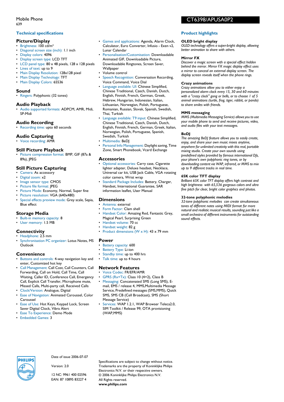 For preview purpose only | Philips CT6398 User Manual | Page 2 / 2