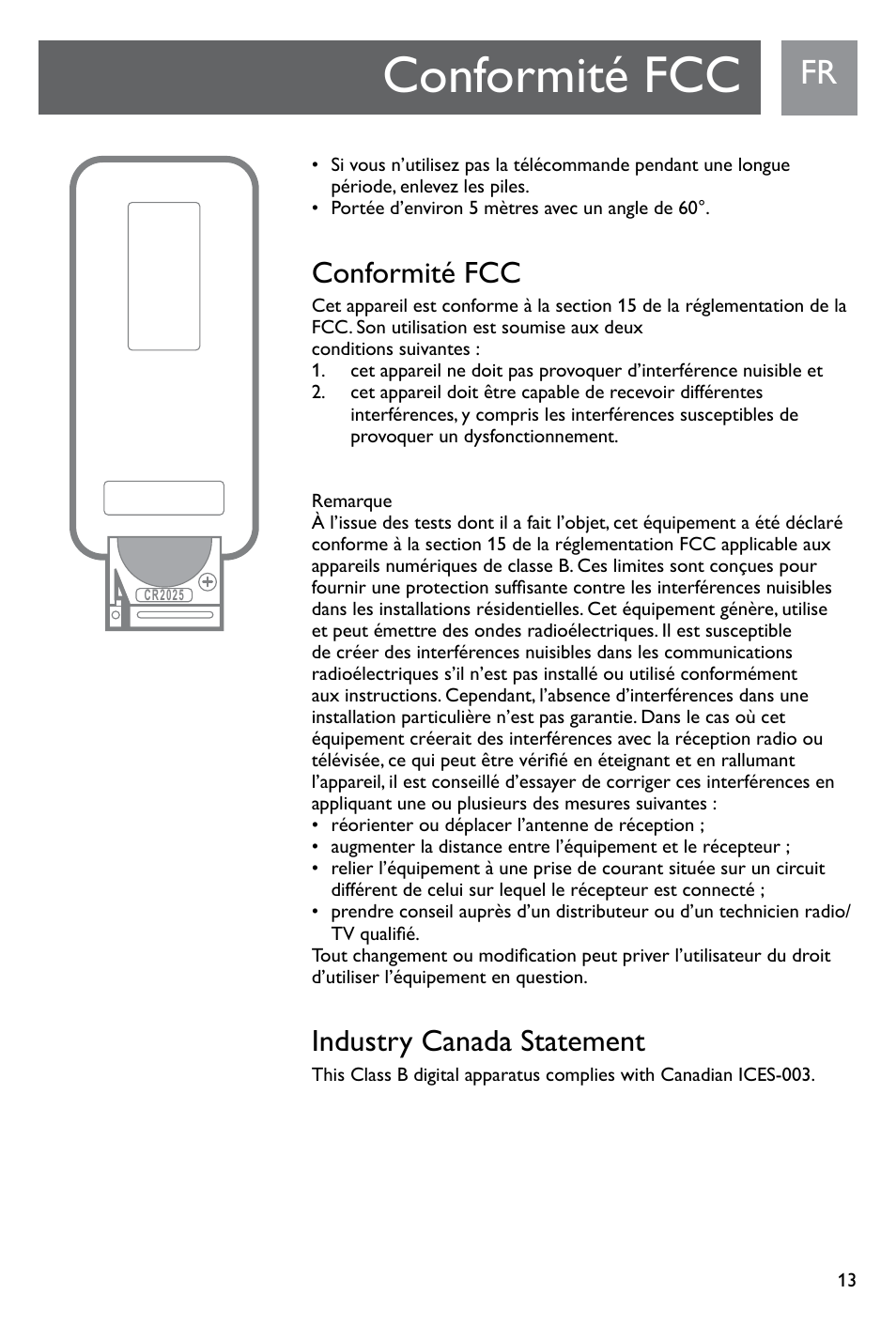 Conformité fcc, Industry canada statement | Philips SJM3141 User Manual | Page 13 / 101