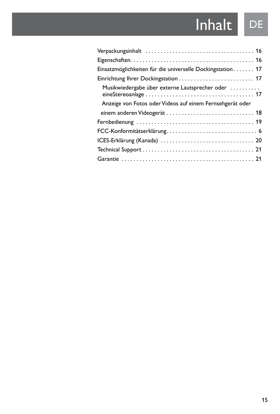 Inhalt | Philips SJM3141 User Manual | Page 15 / 101