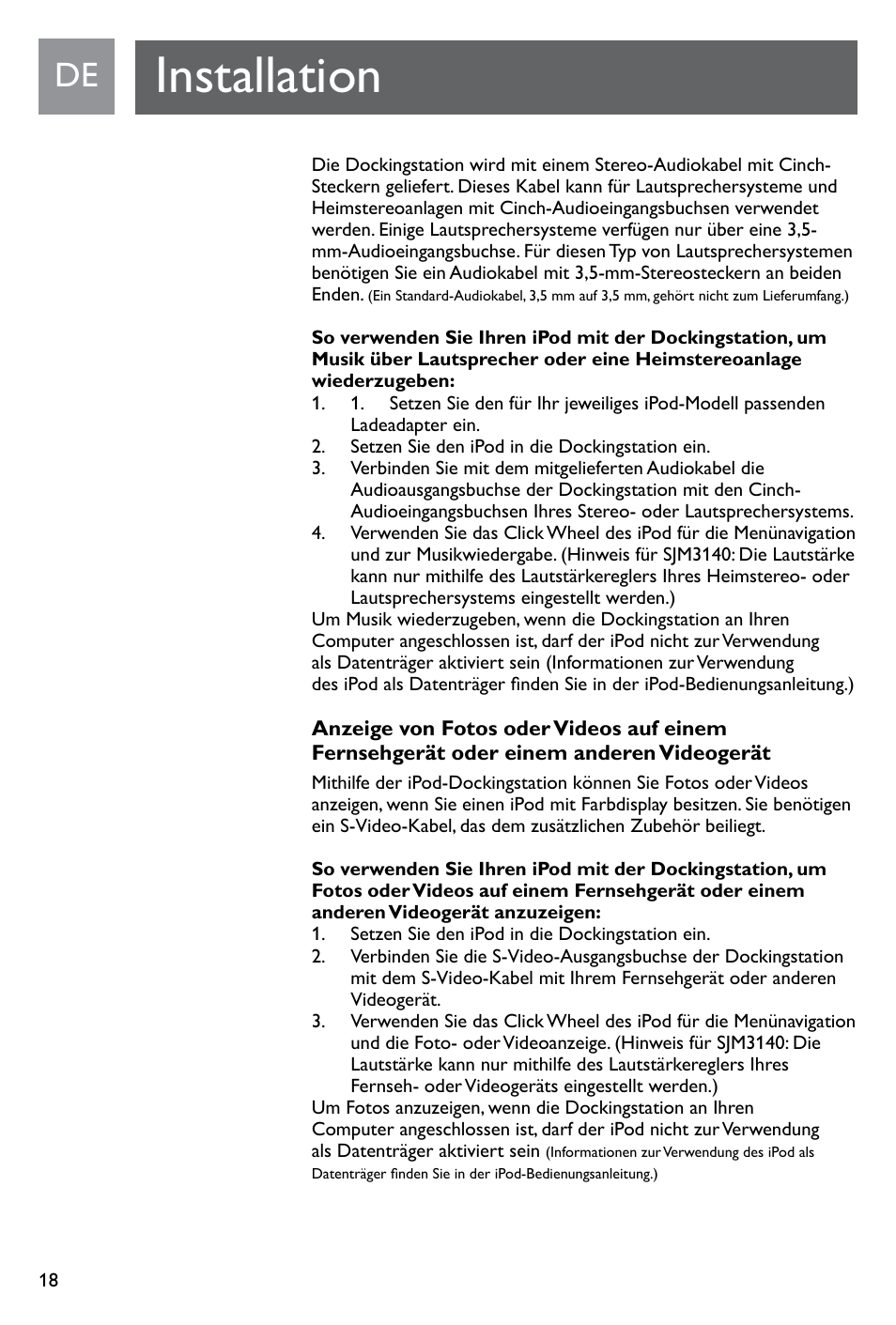 Installation | Philips SJM3141 User Manual | Page 18 / 101