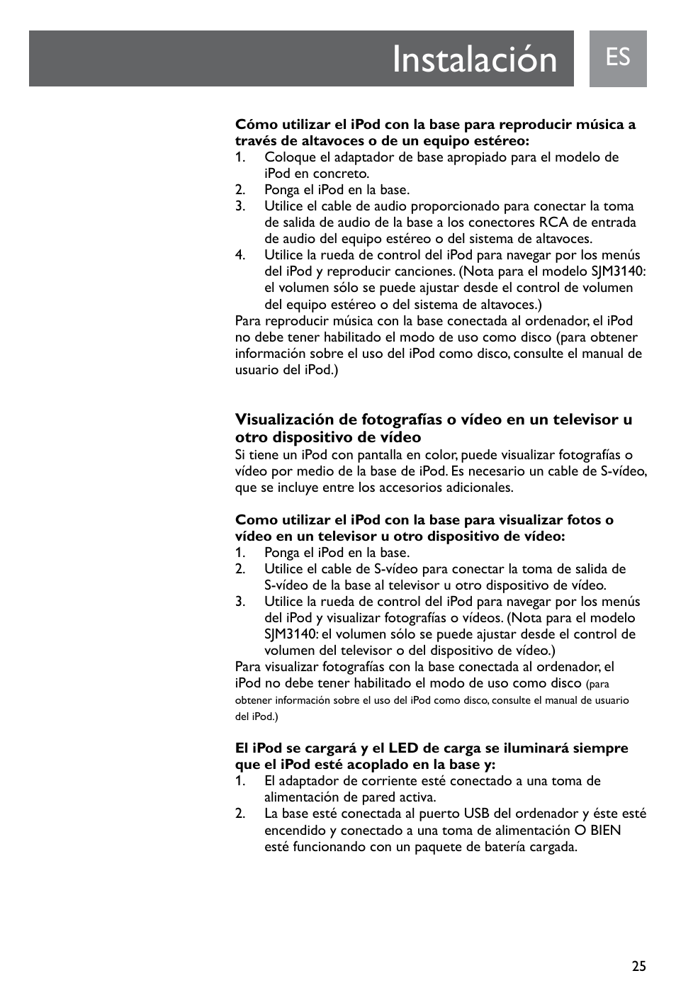 Instalación | Philips SJM3141 User Manual | Page 25 / 101