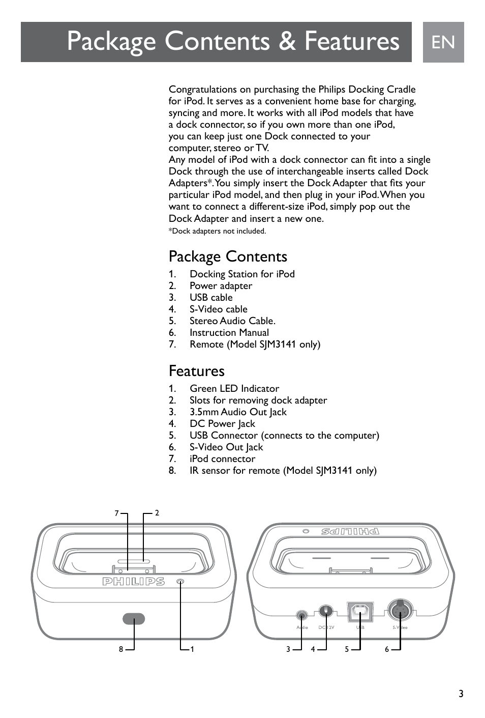 Package contents & features, Package contents, Features | Philips SJM3141 User Manual | Page 3 / 101