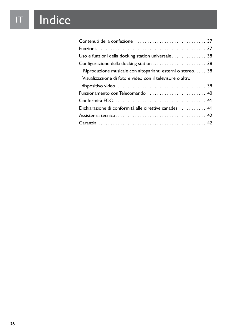 Indice | Philips SJM3141 User Manual | Page 36 / 101