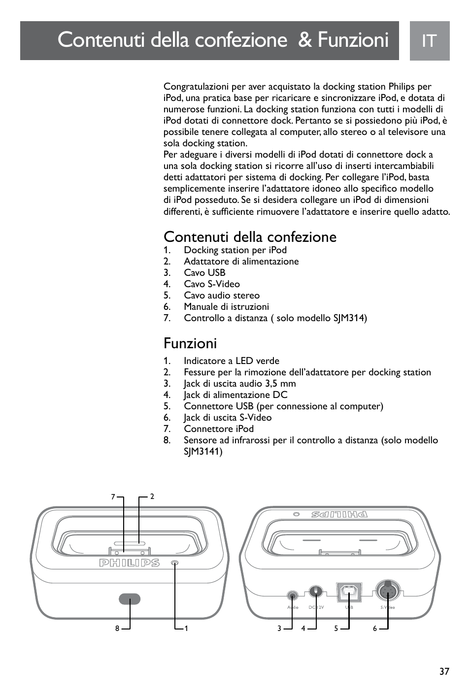 Contenuti della confezione & funzioni, Contenuti della confezione, Funzioni | Philips SJM3141 User Manual | Page 37 / 101