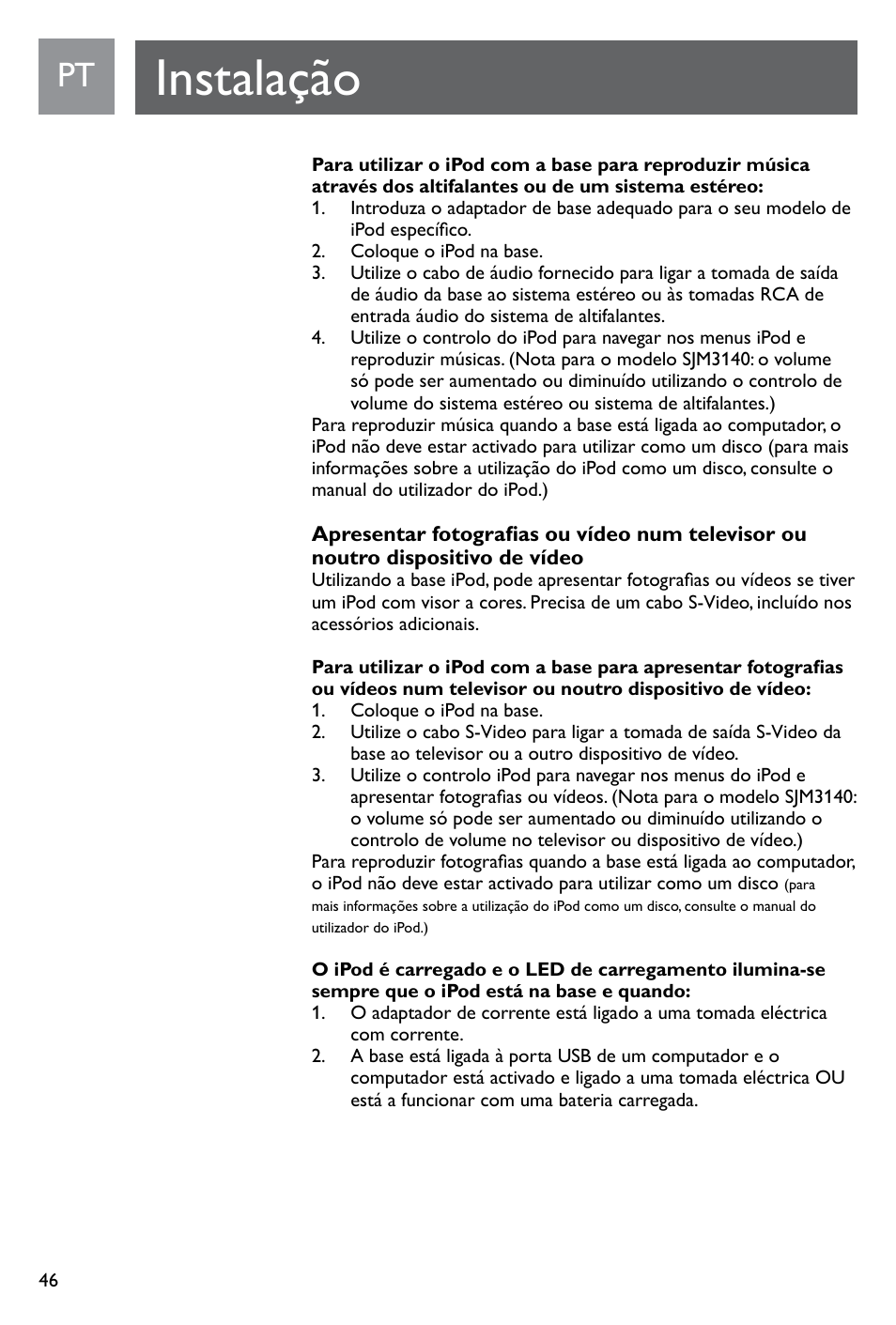 Instalação | Philips SJM3141 User Manual | Page 46 / 101