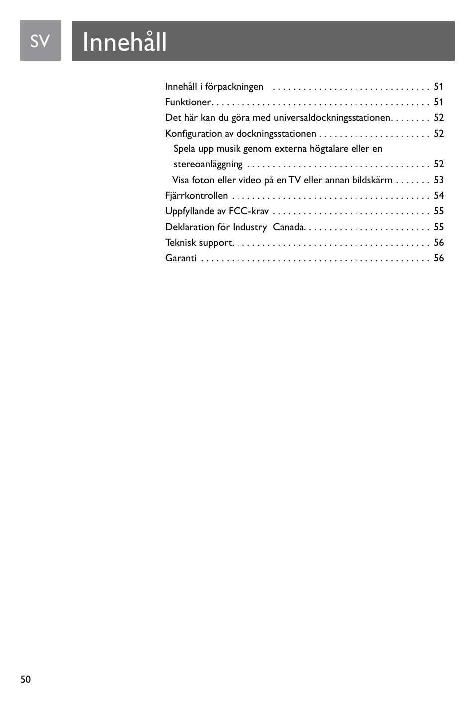 Innehåll | Philips SJM3141 User Manual | Page 50 / 101