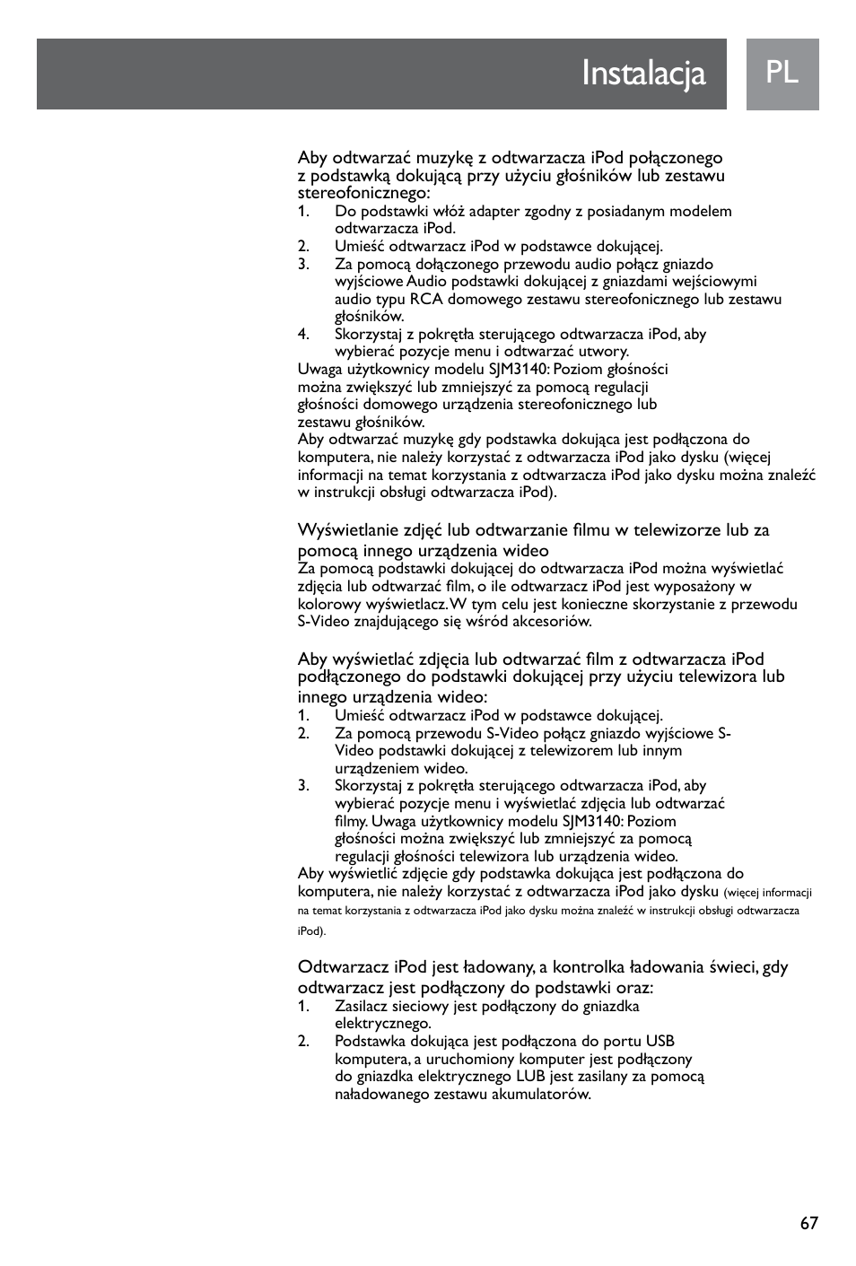 Instalacja | Philips SJM3141 User Manual | Page 67 / 101