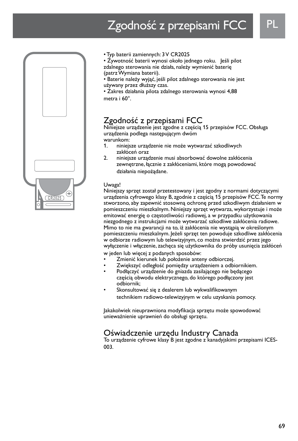 Zgodność z przepisami fcc, Oświadczenie urzędu industry canada | Philips SJM3141 User Manual | Page 69 / 101