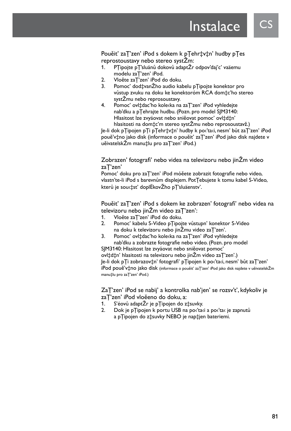 Instalace | Philips SJM3141 User Manual | Page 81 / 101