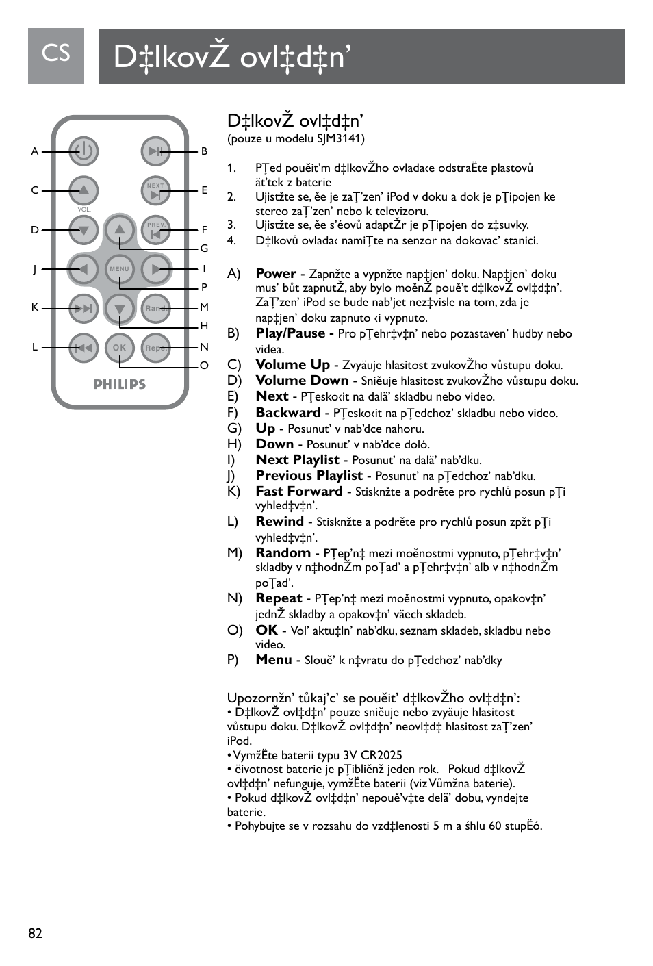 D‡lkovž ovl‡d‡n | Philips SJM3141 User Manual | Page 82 / 101