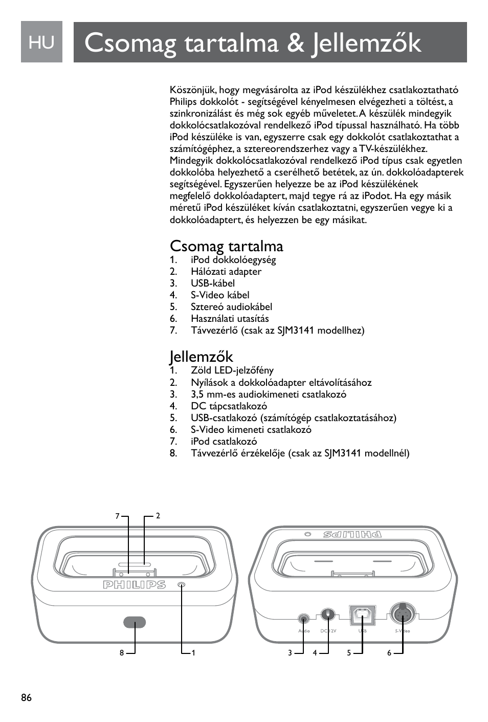 Csomag tartalma & jellemzők, Csomag tartalma, Jellemzők | Philips SJM3141 User Manual | Page 86 / 101