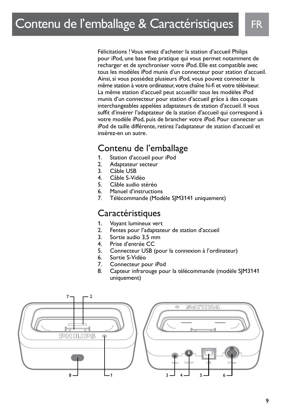 Contenu de l’emballage & caractéristiques, Contenu de l’emballage, Caractéristiques | Philips SJM3141 User Manual | Page 9 / 101