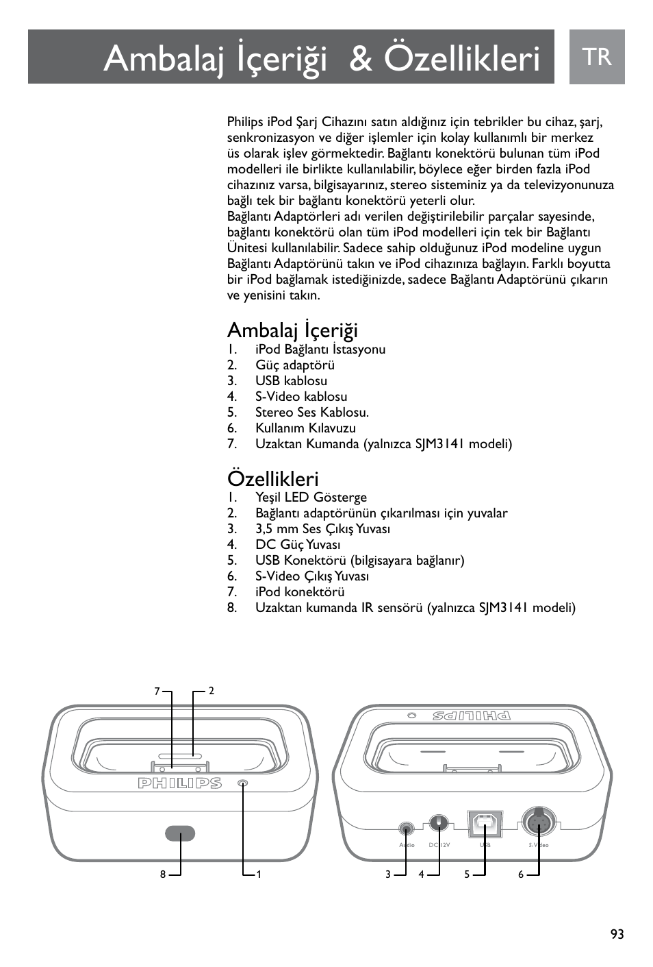 Ambalaj içeriği & özellikleri, Ambalaj içeriği, Özellikleri | Philips SJM3141 User Manual | Page 93 / 101