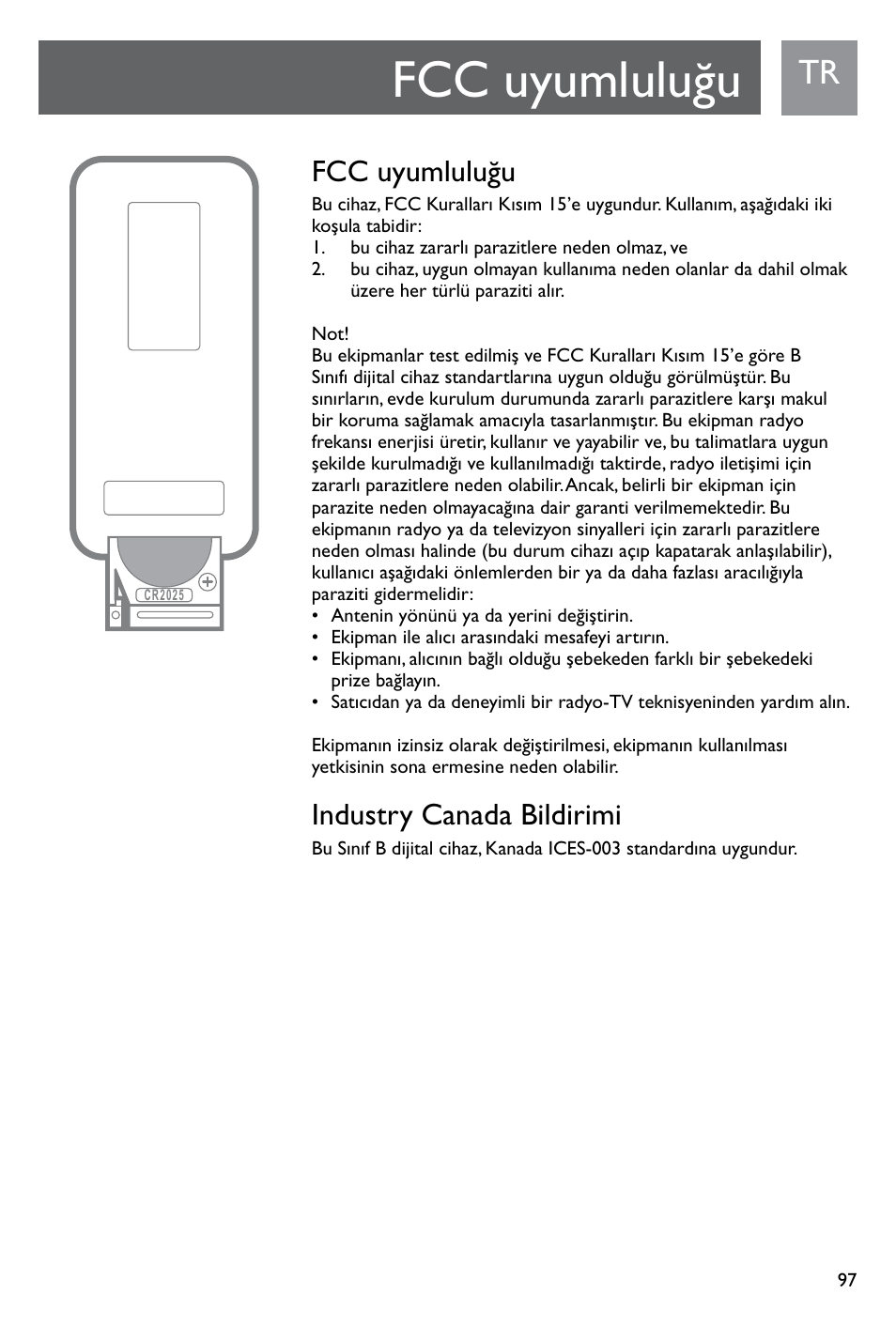 Fcc uyumluluğu, Industry canada bildirimi | Philips SJM3141 User Manual | Page 97 / 101