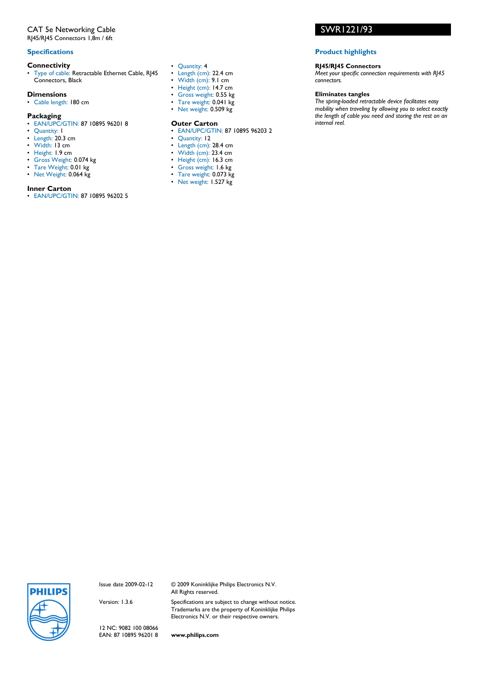 Philips SWR1221 User Manual | Page 2 / 2