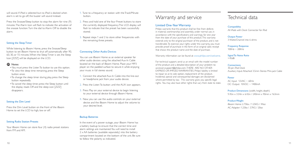 Warranty and service, Technical data | Philips DLA77082/79 User Manual | Page 6 / 9