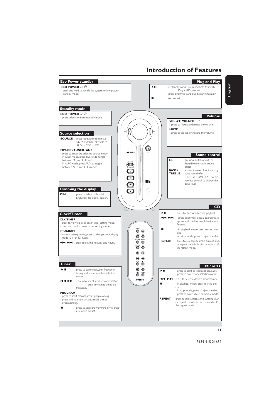 Introduction of features | Philips MZ1100 User Manual | Page 11 / 24