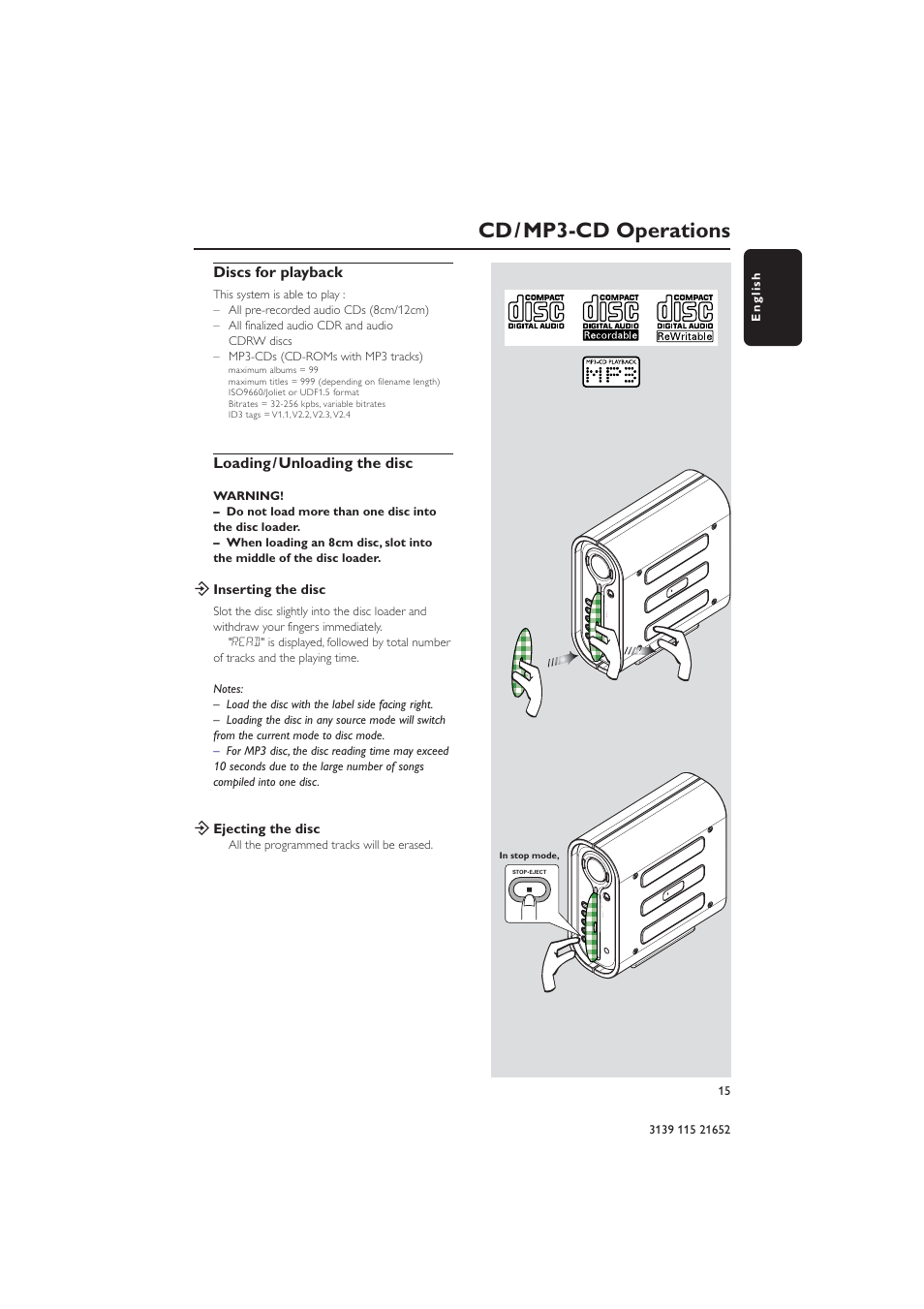 Cd / mp3-cd operations | Philips MZ1100 User Manual | Page 15 / 24