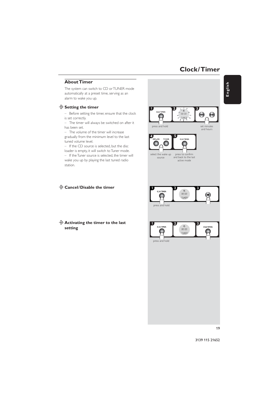 Clock / timer | Philips MZ1100 User Manual | Page 19 / 24