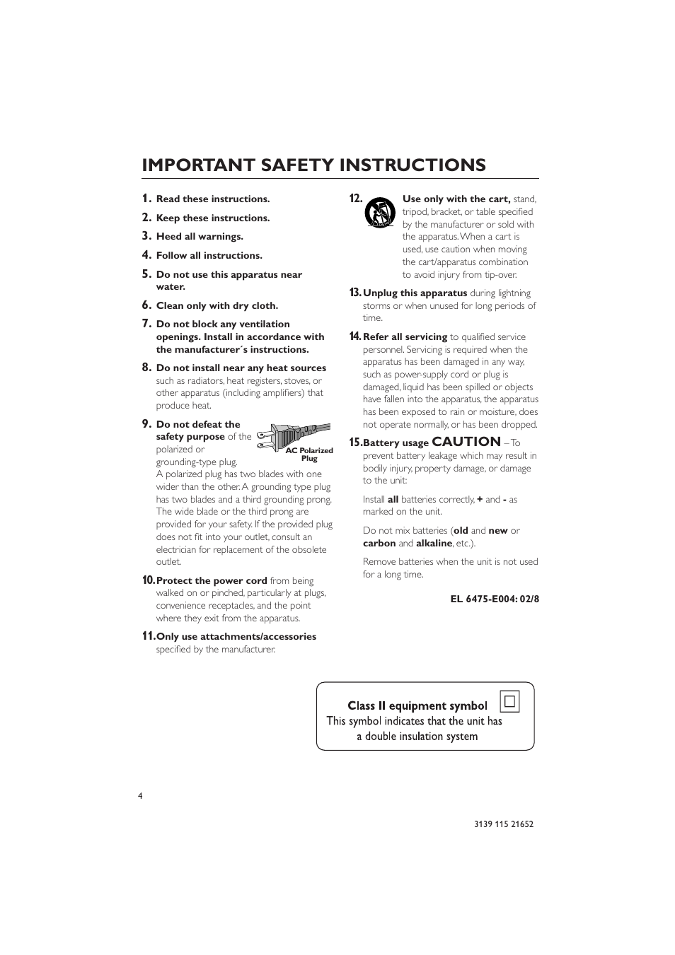 Important safety instructions, Caution | Philips MZ1100 User Manual | Page 4 / 24