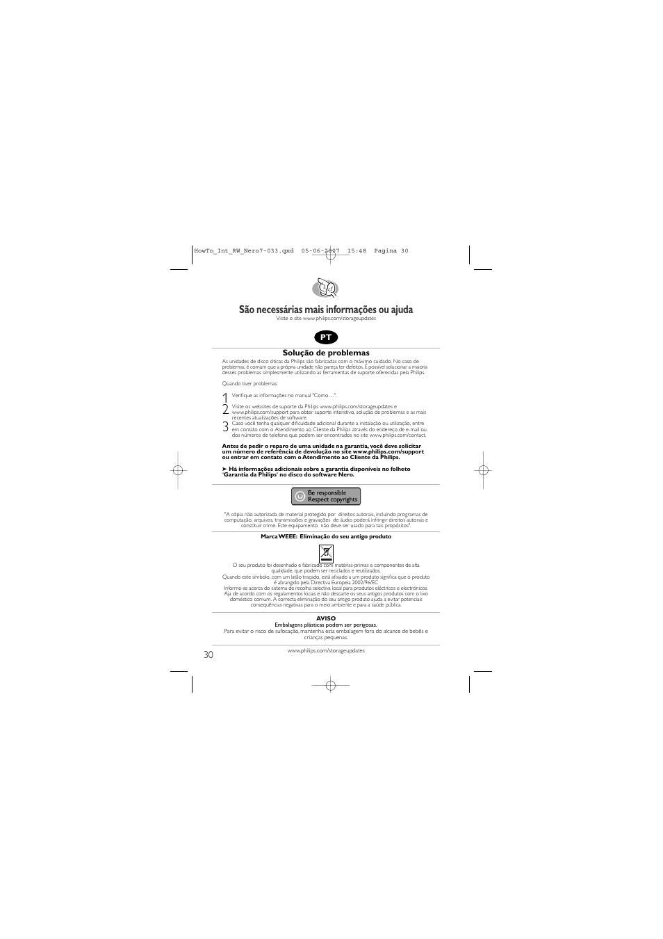 São necessárias mais informações ou ajuda | Philips SJ/T11363 User Manual | Page 30 / 44