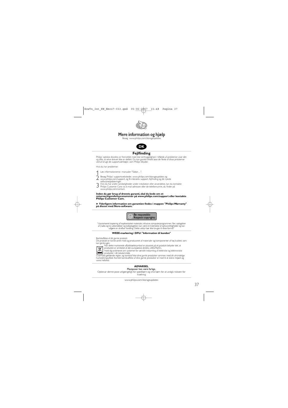 Mere information og hjælp | Philips SJ/T11363 User Manual | Page 37 / 44